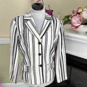LARRY LEVINE Vintage Cream & Black  Striped Linen Blend Blazer 4